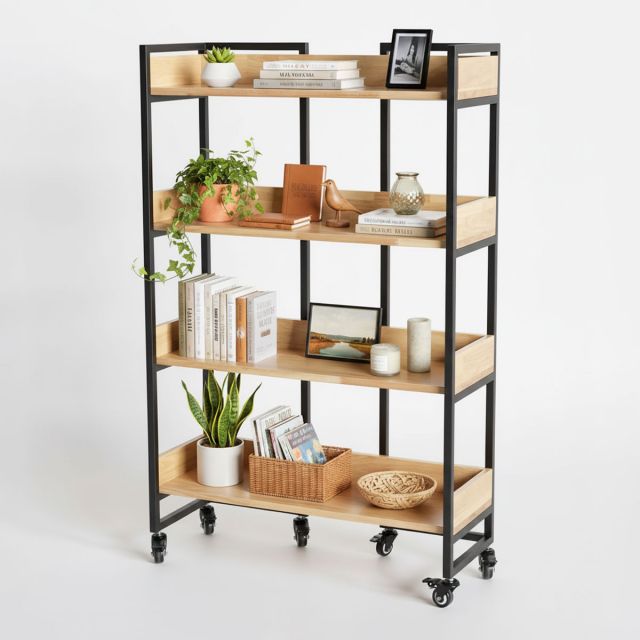 Kệ sách 4 tầng di động 80x30x120cm gỗ cao su KS68279