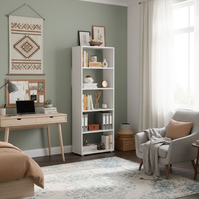Kệ sách 5 tầng 60x28x160cm gỗ cao su sơn màu KS68233