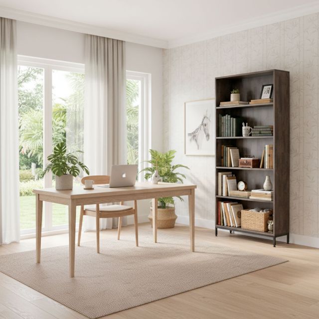 Kệ sách 5 tầng 80x30x183cm gỗ cao su chân sắt KS68305