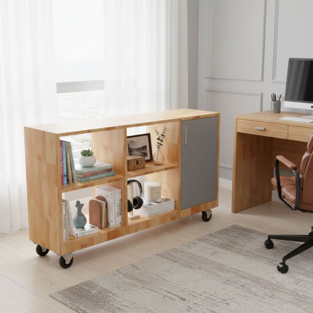 Kệ sách di động 120x30x60cm gỗ cao su KS68340