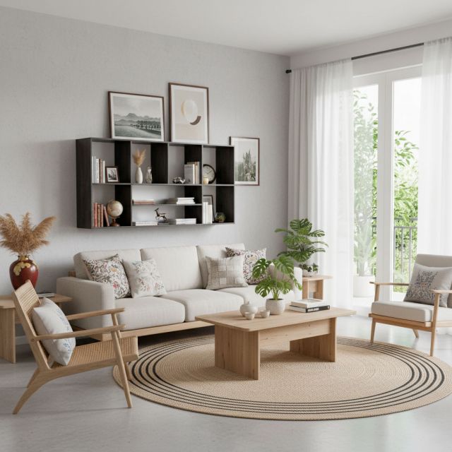 Kệ sách treo tường 200x40x100cm gỗ cao su KS68238