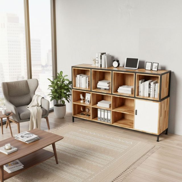 Kệ trang trí 160x35x100cm gỗ cao su KTB68224