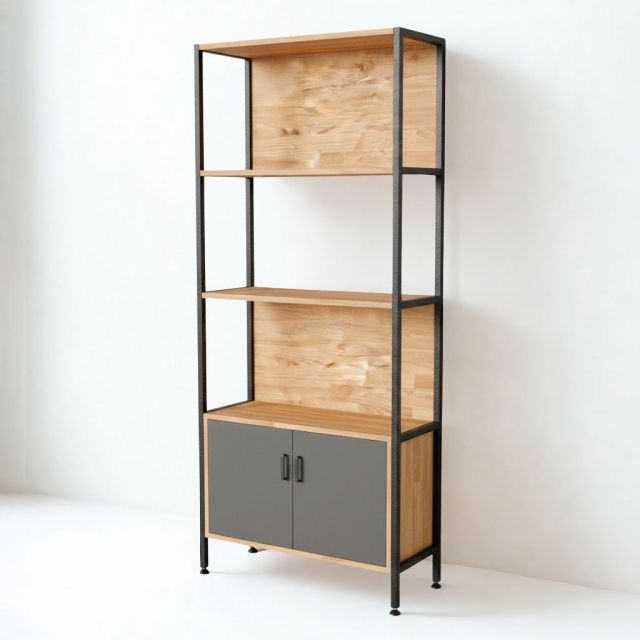 Kệ trang trí có tủ 74x30x170cm gỗ cao su KTT68041
