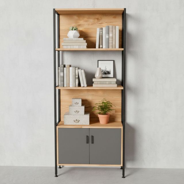 Kệ trang trí có tủ 74x30x170cm gỗ cao su KTT68041