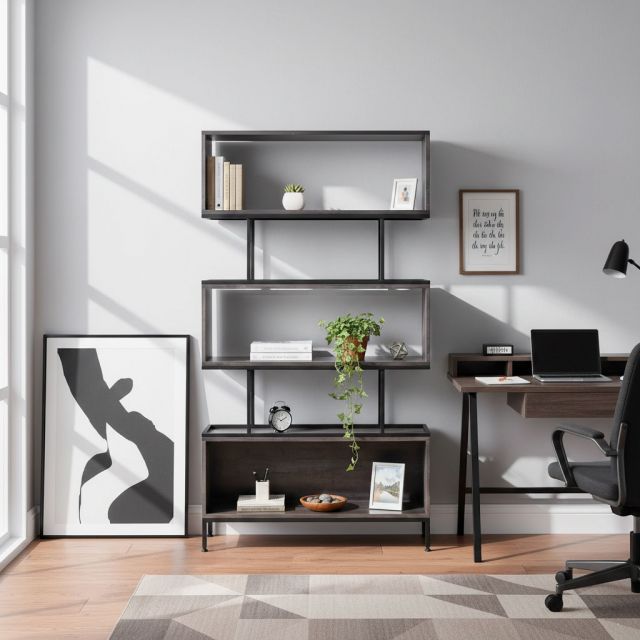Kệ sách khung sắt 5 tầng gỗ cao su KS68210