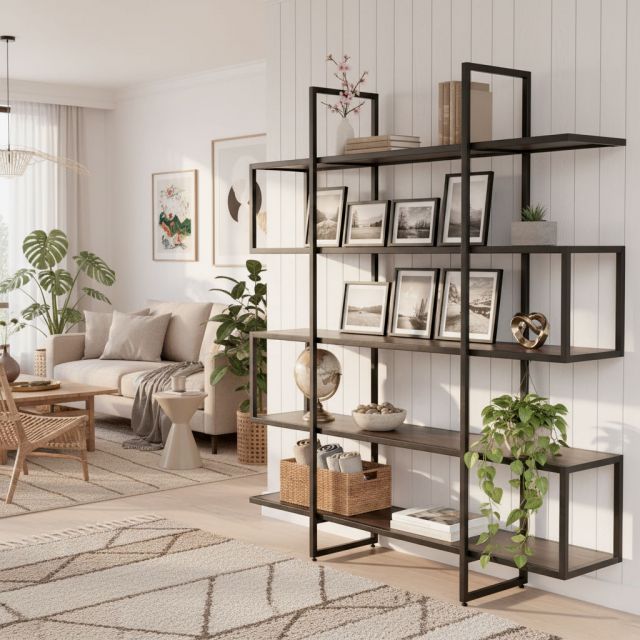 Kệ trưng bày S-SHELF khung sắt gỗ cao su KTB68032