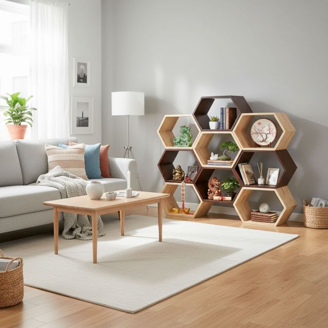 Kệ tổ ong xếp chồng 130x25x112cm gỗ cao su KS68280