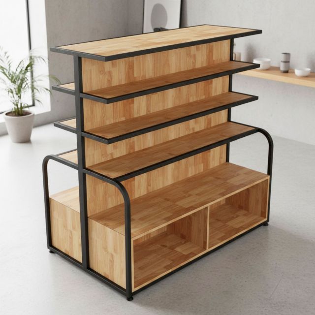 Kệ trưng bày ngăn 2 bên 120x70x120cm gỗ cao su KTB68225