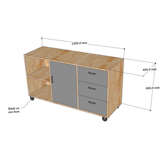 Tủ hồ sơ di động 120x40x60cm gỗ cao su TCN68076