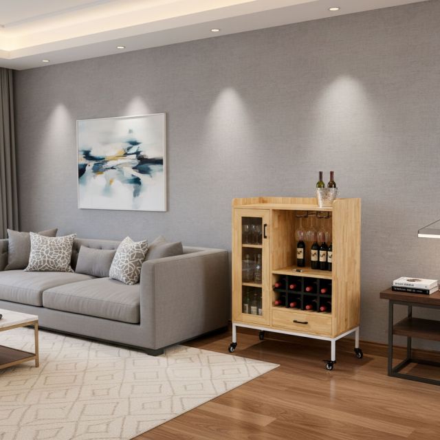 Tủ rượu di động 80x40x115cm gỗ cao su KR68006