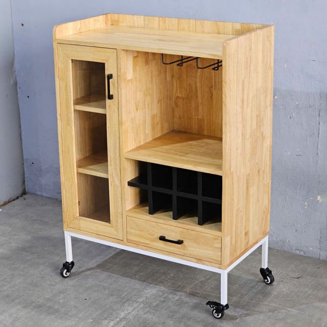 Tủ rượu di động 80x40x115cm gỗ cao su KR68006