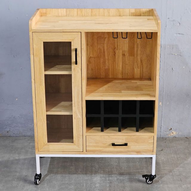 Tủ rượu di động 80x40x115cm gỗ cao su KR68006