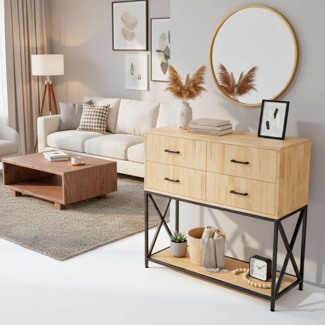 Bàn console 4 ngăn tủ 90x40x100cm gỗ cao su CST109
