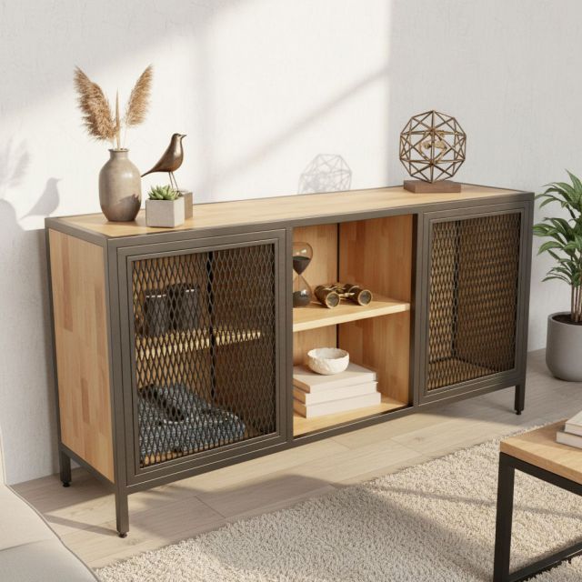 Tủ trang trí cửa lưới 160x45x80cm gỗ cao su KTB68229