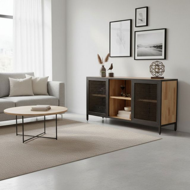 Tủ trang trí cửa lưới 160x45x80cm gỗ cao su KTB68229