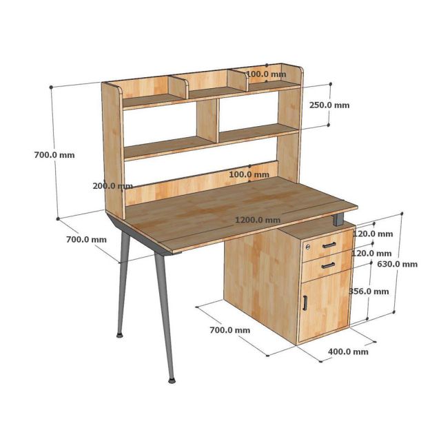 Bàn gác tủ có kệ sách 120x70cm gỗ cao su chân CONE FD68081