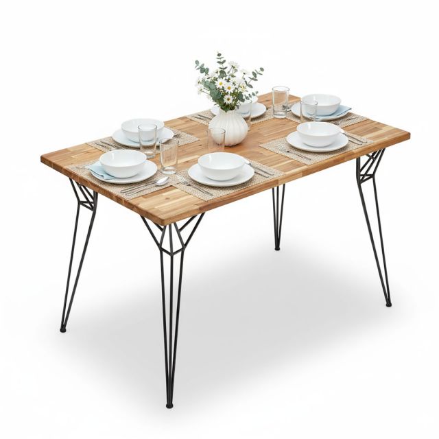 Bàn ăn chữ nhật 120x70cm gỗ tràm chân Hairpin BA68269