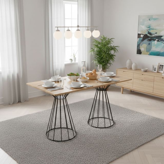 Bàn ăn chữ nhật 140x70cm gỗ cao su chân sắt BA68192