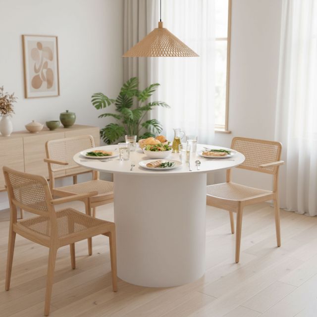 Bàn ăn tròn 100cm gỗ cao su sơn màu đen BA174