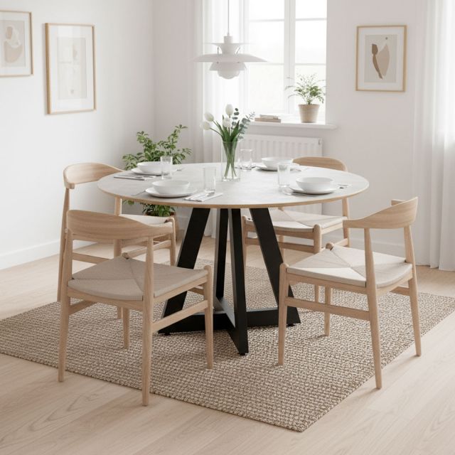 Bàn ăn tròn 120x120cm gỗ plywood chân sắt BA68231 Bàn ăn tròn 120x120cm gỗ plywood chân sắt BA68231