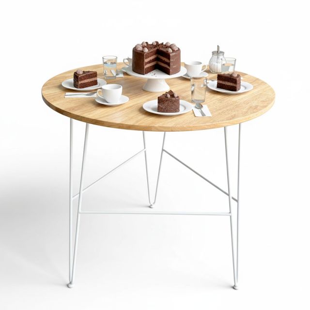 Bàn cafe tròn gỗ cao su chân sắt Hairpin CFD68171