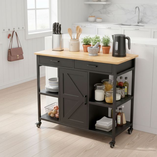 Kệ bếp di động FENIX 105x50x95cm gỗ cao su KB68067