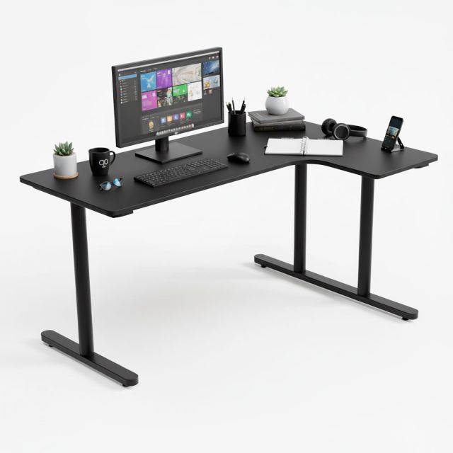 Bàn góc L 140x100cm gỗ cao su chân sắt hệ TIO HBTO039