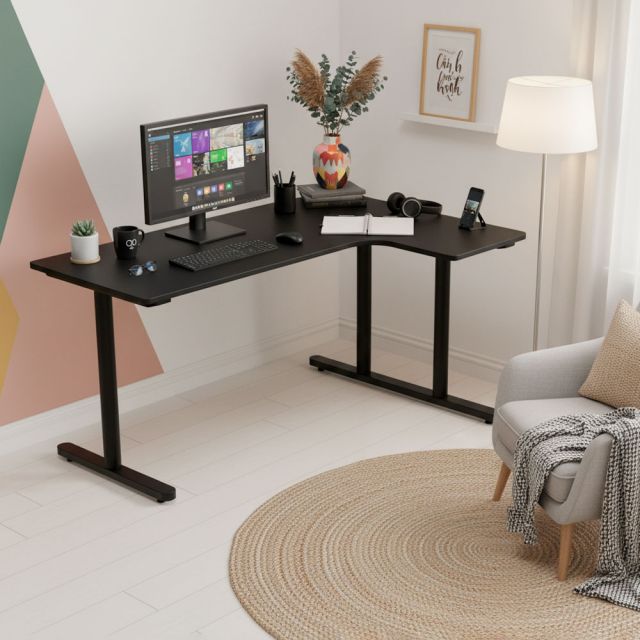 Bàn góc L 140x100cm gỗ tràm chân sắt hệ TIO HBTO039