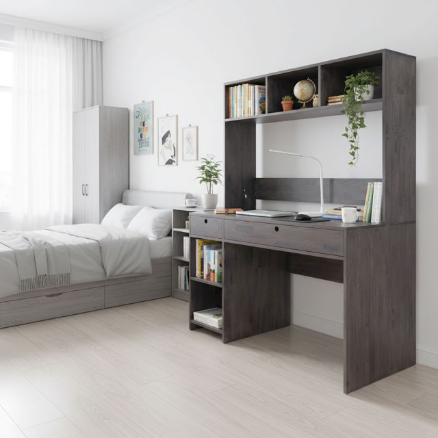 Bàn làm việc liền kệ sách 120x60x160cm gỗ cao su FD68053 Bàn làm việc liền kệ sách 120x60x160cm gỗ cao su FD68053