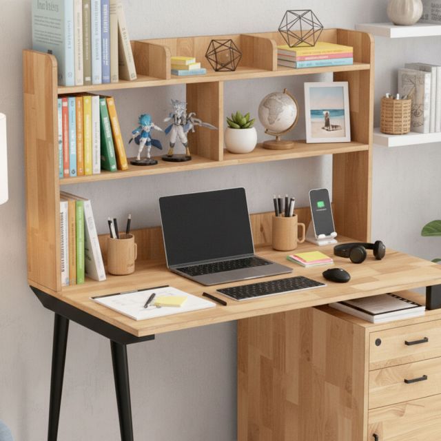 Bàn gác tủ có kệ sách 120x70cm gỗ cao su chân CONE FD68081