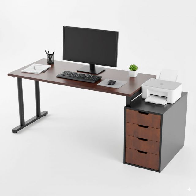 Bàn làm việc gác tủ 180x70cm gỗ tự nhiên hệ TIO HBTO038