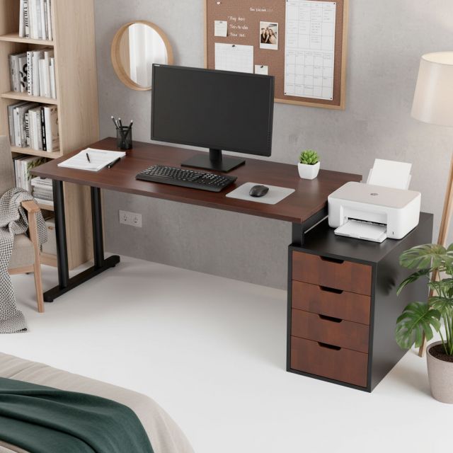 Bàn làm việc gác tủ 180x70cm gỗ tự nhiên hệ TIO HBTO038