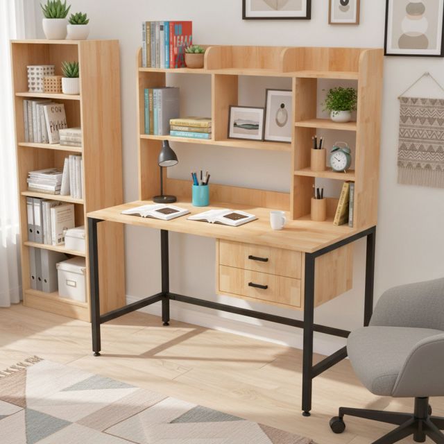 Bàn làm việc liền giá sách 120x60x150cm gỗ cao su FD68082