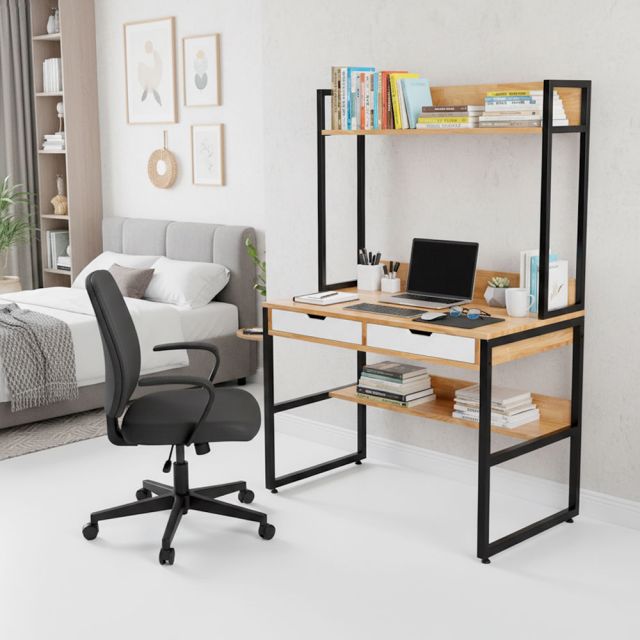 Bàn liền kệ có ngăn kéo 100x60x150cm gỗ cao su FD68074