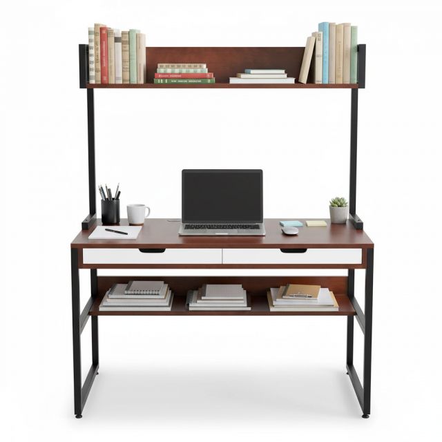 Bàn liền kệ sách có ngăn kéo 120x60x150cm gỗ cao su FD68076