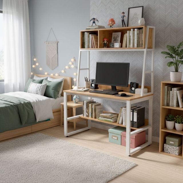 Bàn liền kệ sách 120x60x165cm gỗ cao su FD68080