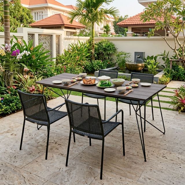 Bàn ăn ngoài trời 180x80cm gỗ nhựa BNT007