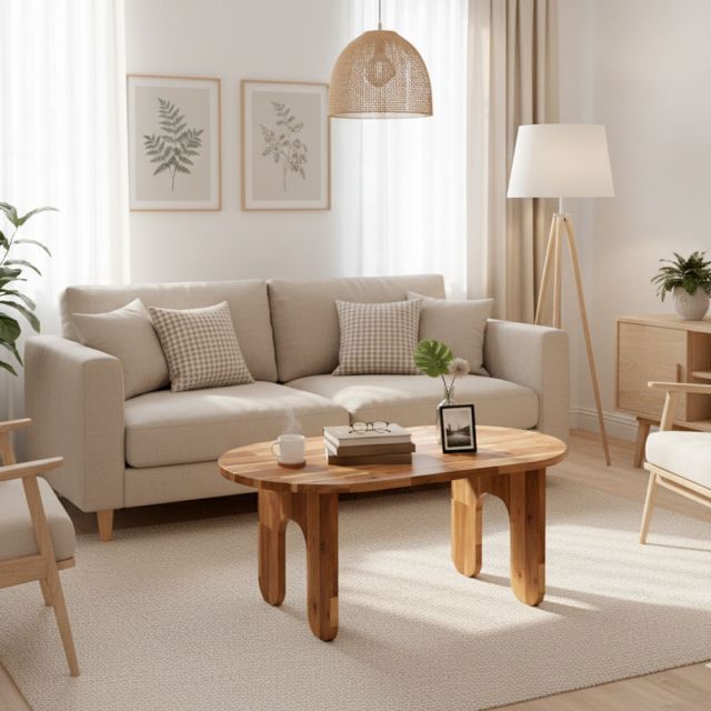 Bàn sofa hình Oval 110x60cm gỗ tràm TT68339