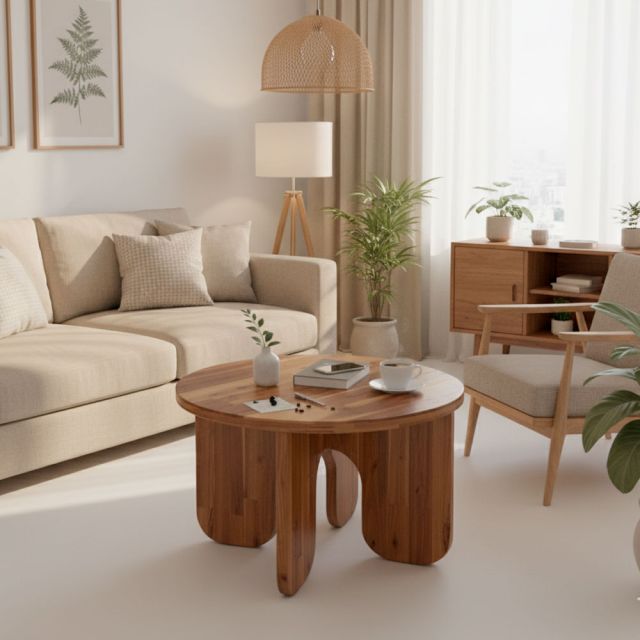 Bàn sofa tròn 70x70cm gỗ tràm TT68338