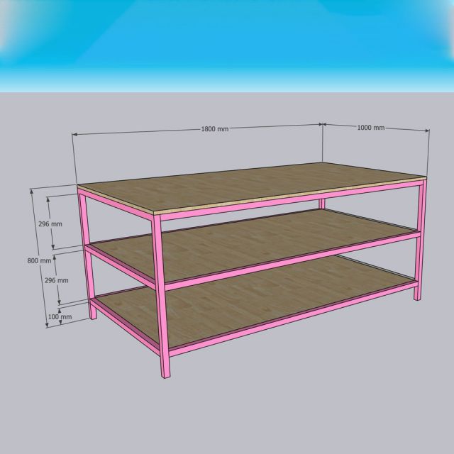 Bàn workshop 3 tầng 180x100x80cm gỗ cao su WSTB001