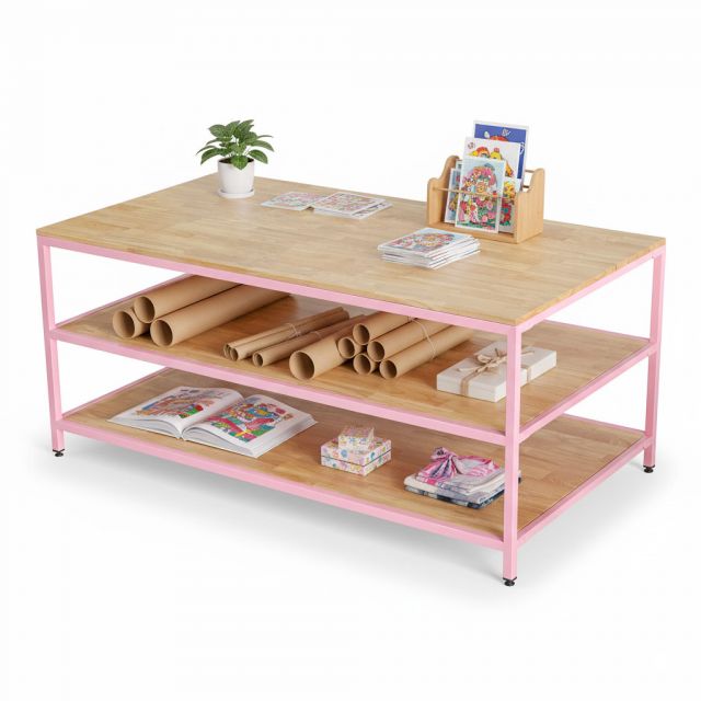 Bàn workshop 3 tầng 180x100x80cm gỗ cao su WSTB001