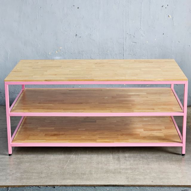 Bàn workshop 3 tầng 180x100x80cm gỗ cao su WSTB001