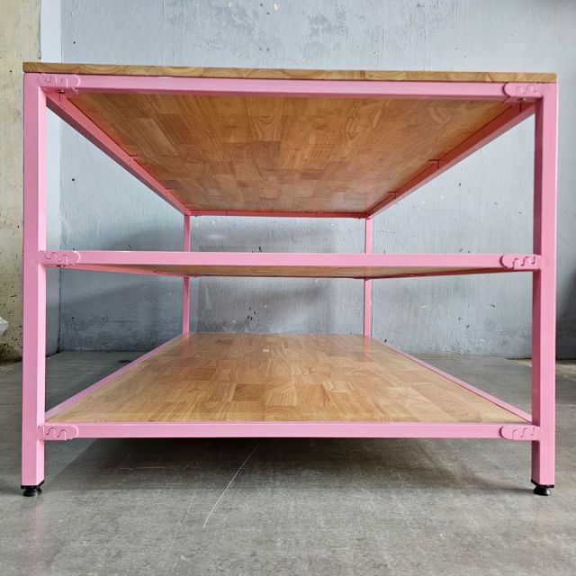 Bàn workshop 3 tầng 180x100x80cm gỗ cao su WSTB001