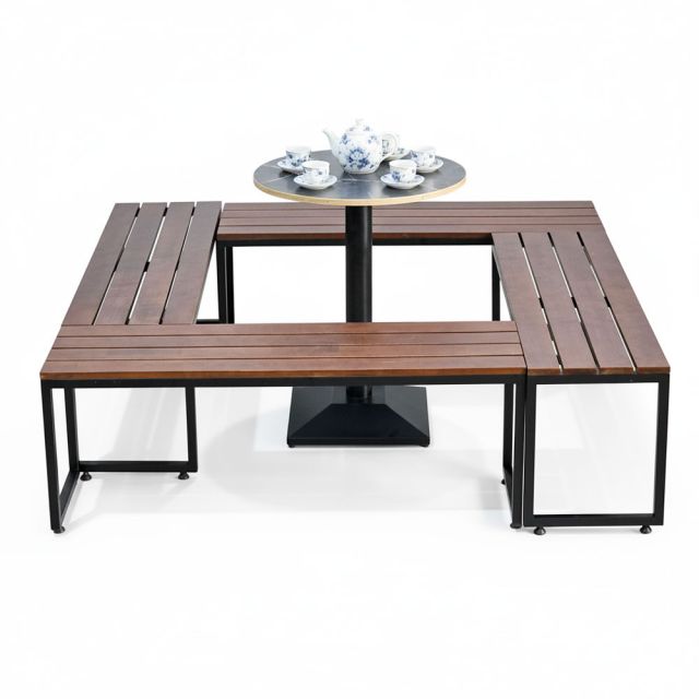 Combo 4 cái ghế băng dài 120x35cm và 1 bàn cafe tròn CBGB002