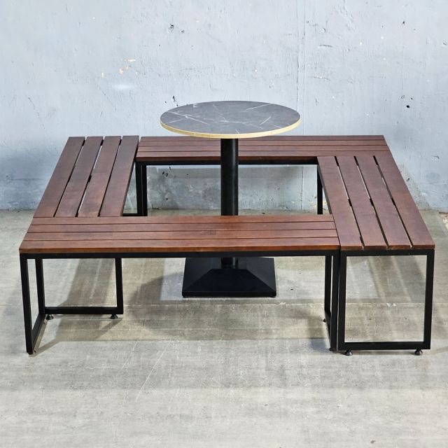 Combo 4 cái ghế băng dài 120x35cm và 1 bàn cafe tròn CBGB002