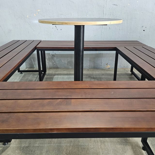 Combo 4 cái ghế băng dài 120x35cm và 1 bàn cafe tròn CBGB002