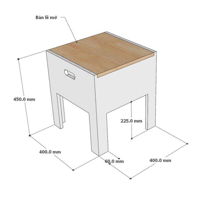 Ghế hồ sơ di động 40x40x45cm gỗ cao su GNHS002
