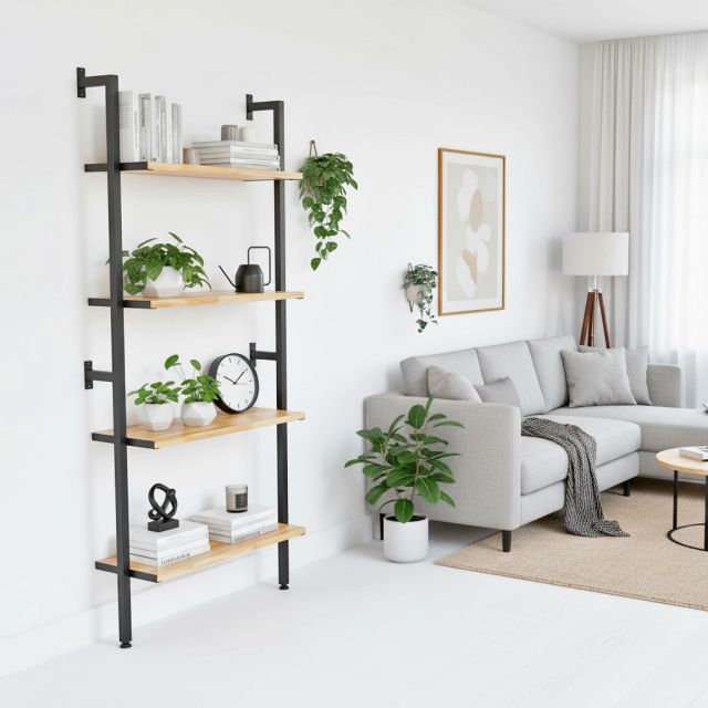 Kệ sắt áp tường 4 tầng 65x25x145cm gỗ cao su khung sắt KTT68016