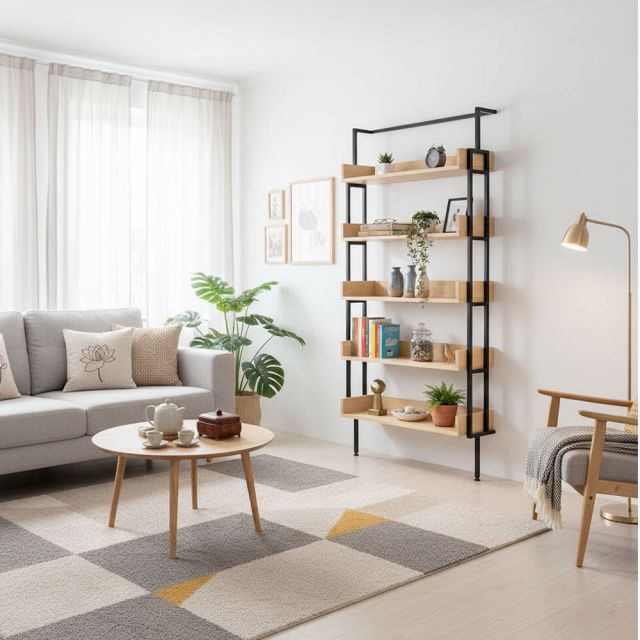 Kệ sách áp tường 84x28x180cm gỗ cao su KS68267
