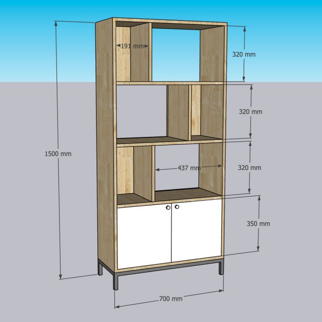 Kệ sách có ngăn tủ 70x30x150cm gỗ cao su KS68345